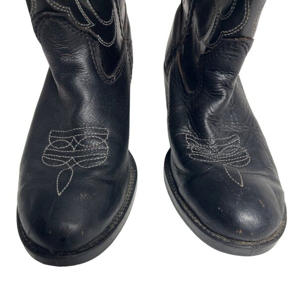 Laredo Little Kid Black Leather Cowboy Boots Size 13D Pull On Mid Calf Authentic - Picture 4 of 5